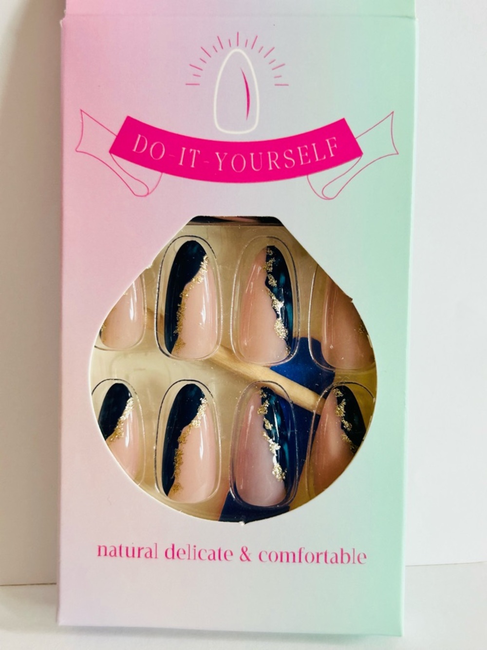 Do It Yourself Nude & Navy Press-On Nails with Gold Foil